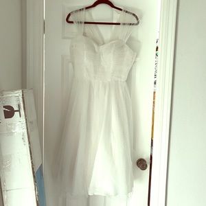 White Dotted Dress w/Lace Sleeves